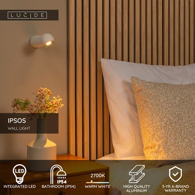 Lucide IPSOS - Wall light Bathroom - LED - 1x6W 2700K - IP54 - White